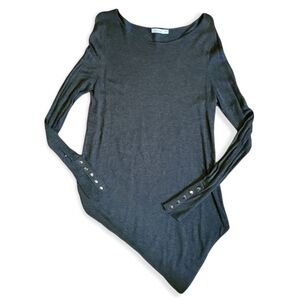 Reitmans Asymmetrical Sweater Grey Sweater w/ Button Sleeves Size Medium